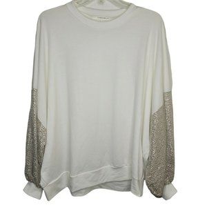 Caramela Women's Oversize White Sweater With Rose Gold Simmer Balloon Sleeve Lg